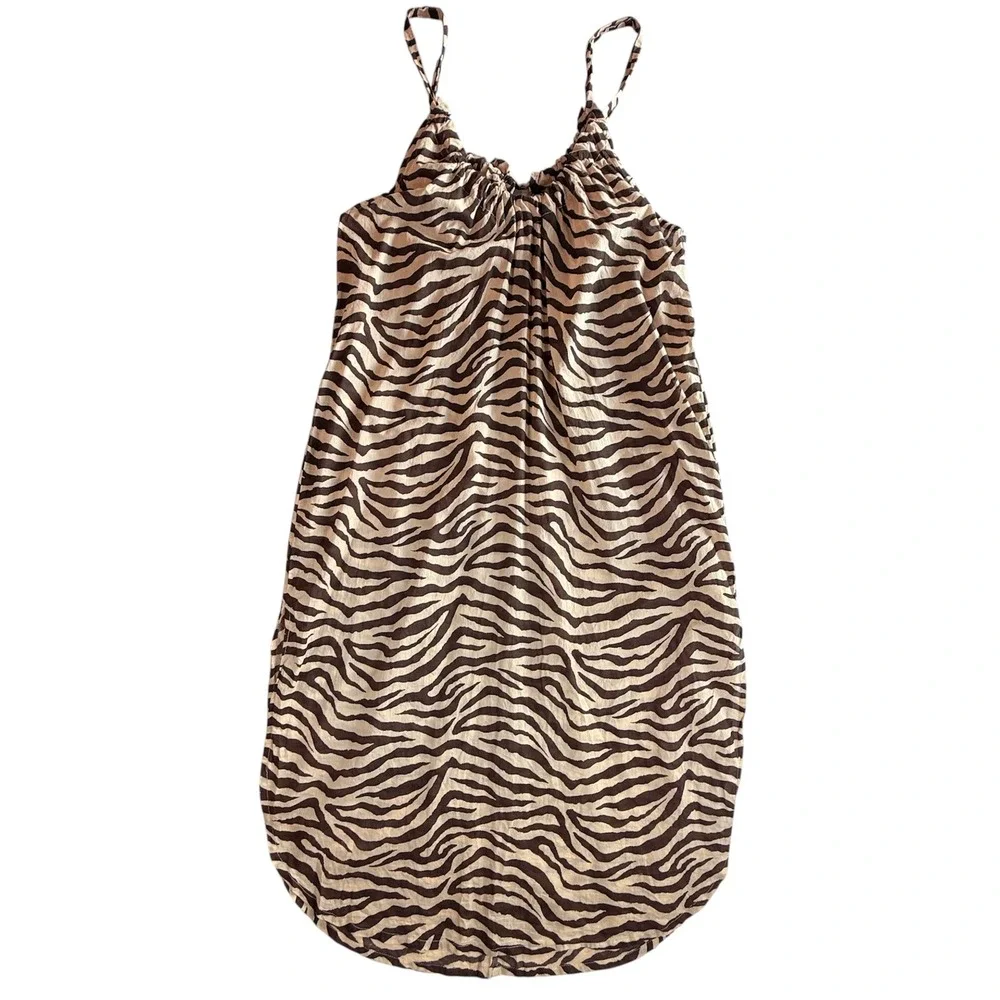 J.Crew Zebra Print Beach Cover-Up Dress Women Size Medium Tan Black BK554